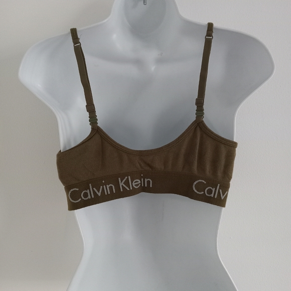 Calvin Klein Olive Green Cotton Logo Bralette Bra L - Picture 4 of 7